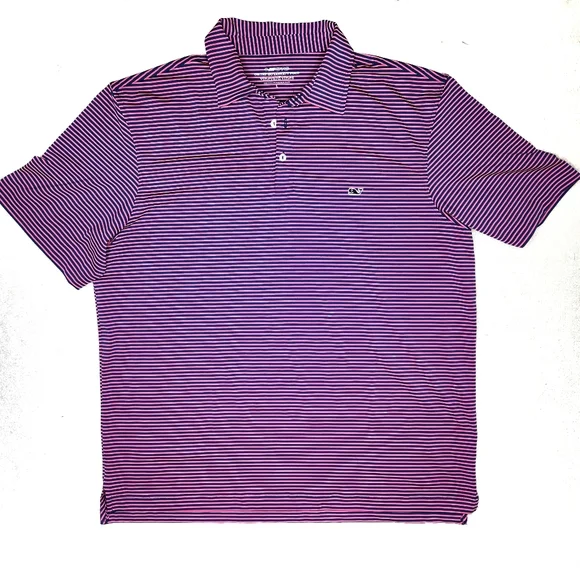 Vineyard Vinrs On The Go Striped Mens Large Polo Shirt - Pink Blue - Picture 2 of 3